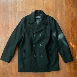 Roundtree & Yorke Black Wool Blend Pea Coat, Size M